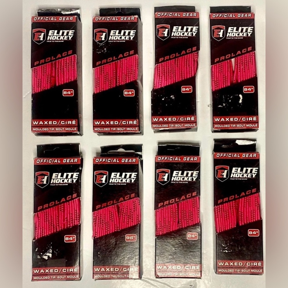 Elite Hockey Waxed Molded Tip Pink Skate Laces- Lot of 8 Pairs